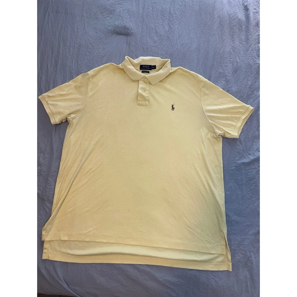 Polo Ralph Lauren Mens XXL Pima Soft Touch Polo Shirt‎ Yellow Short Sleeve Pony